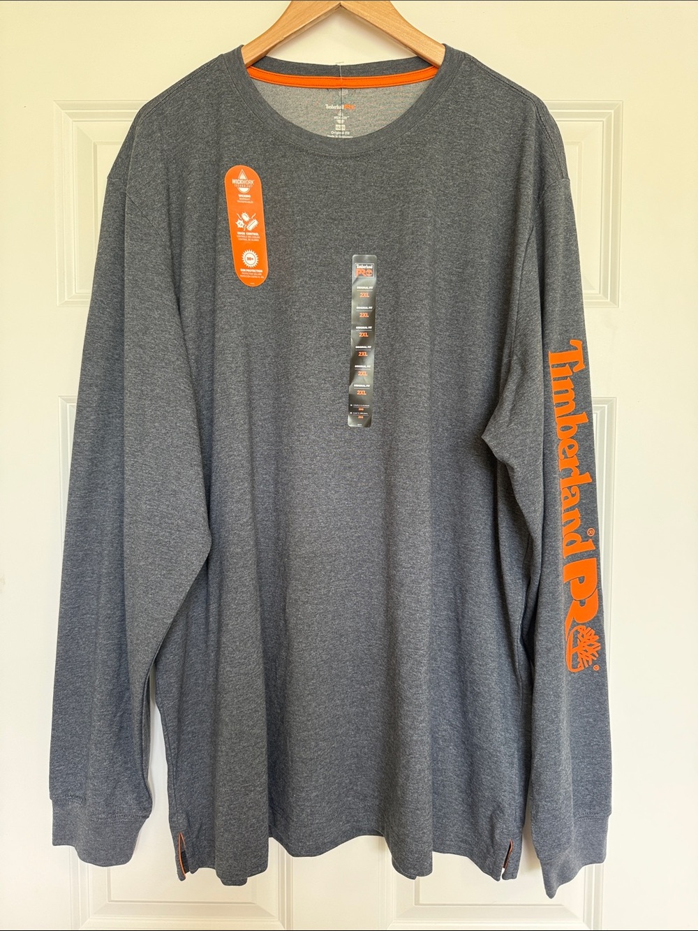 Timberland Pro XXL Mens Core Logo Long Sleeve Shirt Gray Orange New